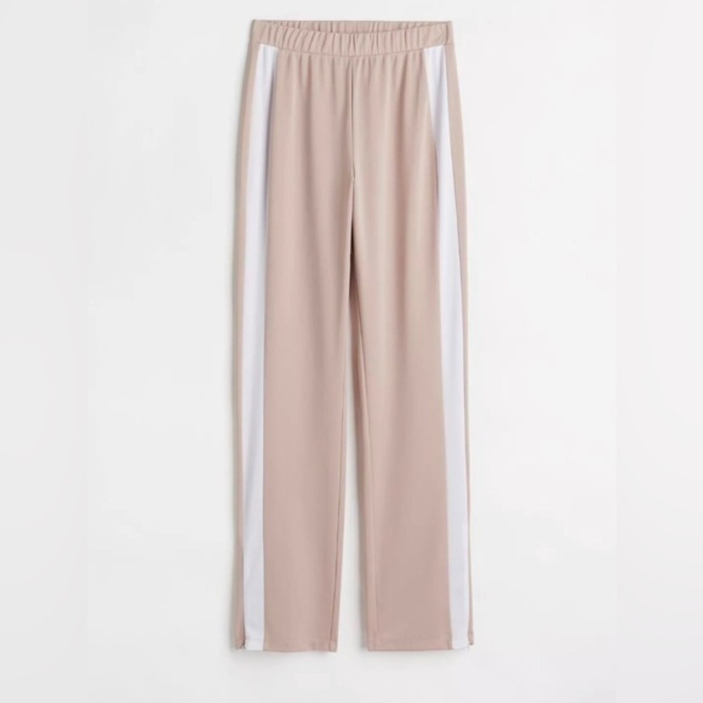 NWT H&M Beige White Side Stripe Track Pants Polyester Jogger Women’s size XXL